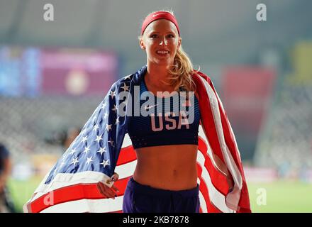 Sandi Morris des États-Unis en compétition de mât pour les femmes lors des Championnats du monde d'athlétisme de l'IAAF 17th au stade Khalifa à Doha, au Qatar, sur 29 septembre 2019. (Photo par Ulrik Pedersen/NurPhoto) Banque D'Images