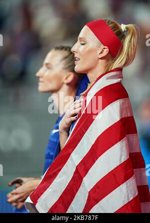 Sandi Morris des États-Unis en compétition de mât pour les femmes lors des Championnats du monde d'athlétisme de l'IAAF 17th au stade Khalifa à Doha, au Qatar, sur 29 septembre 2019. (Photo par Ulrik Pedersen/NurPhoto) Banque D'Images