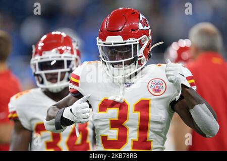 Kansas City Chiefs qui a fait la course de retour Darrel Williams (31) est vu lors d'un match de football de la NFL contre les Detroit Lions à Detroit, Michigan, États-Unis, le dimanche, 29 septembre 2019 (photo de Jorge Lemus/NurPhoto) Banque D'Images