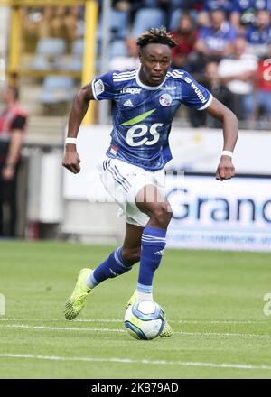 Simakan Mohamed, lors du match de football français L1 entre Strasbourg (RCSA) et Montpellier (MHSC) sur 29 septembre 2019 au stade Meinau à Strasbourg, dans l'est de la France. (Photo par Elyxandro Cegarra/NurPhoto) Banque D'Images