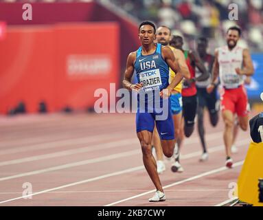 Donavan Brazier des États-Unis remportant la finale de 800 mètres pour les hommes lors des Championnats du monde d'athlétisme de l'IAAF 17th au stade Khalifa de Doha, au Qatar, sur 1 octobre 2019. (Photo par Ulrik Pedersen/NurPhoto) Banque D'Images