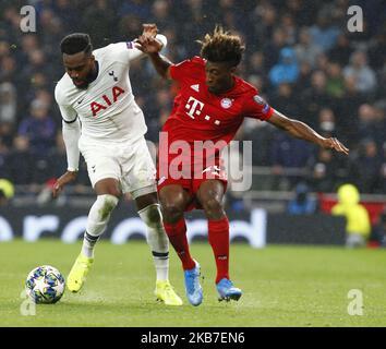 Danny Rose de Tottenham Hotspur est attaqué par Kingsley Coman du FC Bayern Munich lors de l'UAFA Champion League Group B entre Tottenham Hotspur et Bayern Munich au Tottenham Hotspur Stadium , Londres, Royaume-Uni le 01 octobre 2019 (photo par action Foto Sport/NurPhoto) Banque D'Images