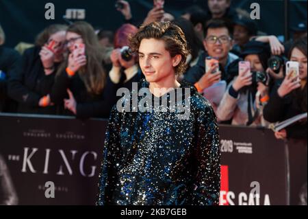 Timothée Chalamet participe à la première du film britannique « The King » à Odeon Luxe Leicester Square lors du 63rd BFI London film Festival Gala American Airlines le 03 octobre 2019 à Londres, en Angleterre. (Photo de Wiktor Szymanowicz/NurPhoto) Banque D'Images