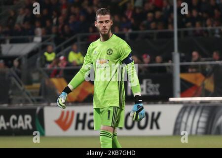 David de Gea (Manchester United) regarde pendant le match de l'UEFA Europa League Group L 2019/20 entre AZ Alkmaar (pays-Bas) et Manchester United (Angleterre) au stade Kyocera, à la Haye, pays-Bas, sur 3 octobre 2019. (Photo de Federico Guerra Moran/NurPhoto) Banque D'Images