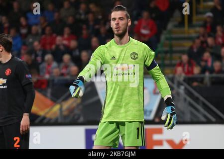 David de Gea (Manchester United) gestes lors du match de l'UEFA Europa League Group L 2019/20 entre AZ Alkmaar (pays-Bas) et Manchester United (Angleterre) au stade Kyocera, à la Haye (pays-Bas), sur 3 octobre 2019. (Photo de Federico Guerra Moran/NurPhoto) Banque D'Images