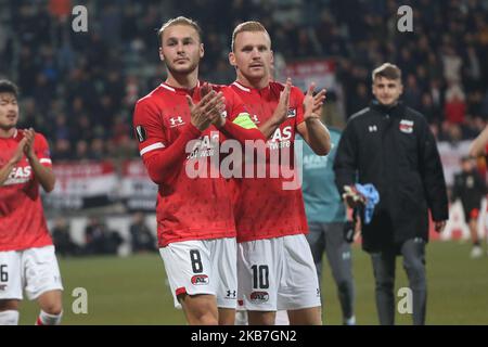 Joueurs lors du match de l'UEFA Europa League Group L 2019/20 entre AZ Alkmaar (pays-Bas) et Manchester United (Angleterre) au stade Kyocera, à la Haye, pays-Bas, sur 3 octobre 2019. (Photo de Federico Guerra Moran/NurPhoto) Banque D'Images