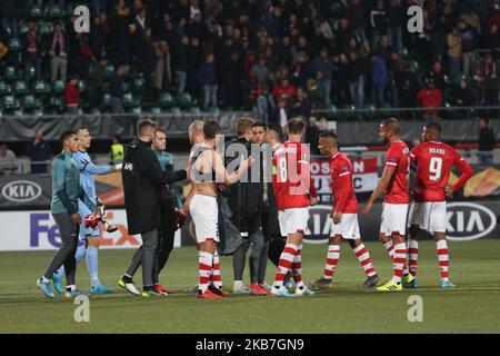 Joueurs lors du match de l'UEFA Europa League Group L 2019/20 entre AZ Alkmaar (pays-Bas) et Manchester United (Angleterre) au stade Kyocera, à la Haye, pays-Bas, sur 3 octobre 2019. (Photo de Federico Guerra Moran/NurPhoto) Banque D'Images