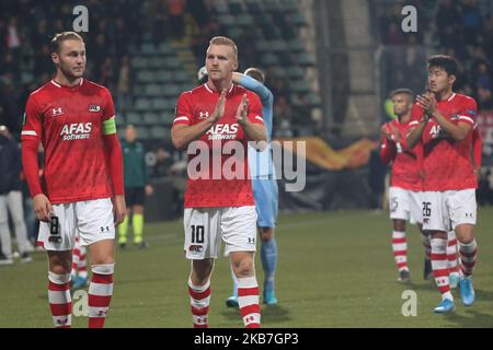 Joueurs lors du match de l'UEFA Europa League Group L 2019/20 entre AZ Alkmaar (pays-Bas) et Manchester United (Angleterre) au stade Kyocera, à la Haye, pays-Bas, sur 3 octobre 2019. (Photo de Federico Guerra Moran/NurPhoto) Banque D'Images