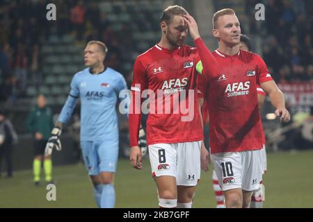 Joueurs lors du match de l'UEFA Europa League Group L 2019/20 entre AZ Alkmaar (pays-Bas) et Manchester United (Angleterre) au stade Kyocera, à la Haye, pays-Bas, sur 3 octobre 2019. (Photo de Federico Guerra Moran/NurPhoto) Banque D'Images