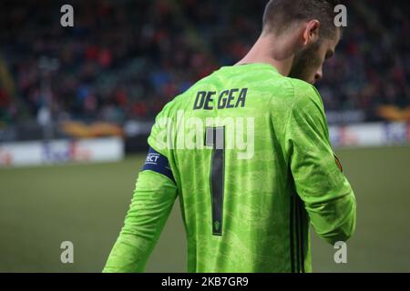 David de Gea (Manchester United) regarde pendant le match de l'UEFA Europa League Group L 2019/20 entre AZ Alkmaar (pays-Bas) et Manchester United (Angleterre) au stade Kyocera, à la Haye, pays-Bas, sur 3 octobre 2019. (Photo de Federico Guerra Moran/NurPhoto) Banque D'Images