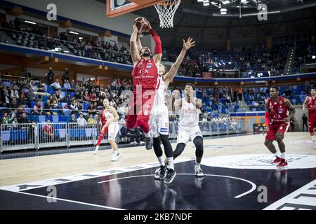 Riccardo Moraschini (#9 AX Armani Exchange Milano) réalise une mise à pied lors d'un match de basketball de LBA entre AX Armani Exchange Milano et Pallacanestro Trieste chez Allianz Cloud. (Photo de Roberto Finizio/NurPhoto) Banque D'Images