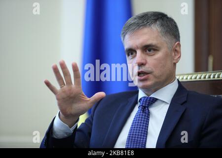 Ministre ukrainien des Affaires étrangères Vadim Priestayko lors d'une interview pour les médias ukrainiens à Kiev. Ukraine, jeudi, 10 octobre 2019 depuis 29 août 2019, ministre des Affaires étrangères de l'Ukraine au gouvernement de Goncharuk. (Photo de Danil Shamkin/NurPhoto) Banque D'Images