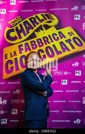 Christian Ginepro participe à la séance photo de la comédie musicale « Charlie e la Fabbrica di CIOCCOLATO » lors de la conférence de presse du 11 octobre 2019 à Milan, en Italie. (Photo de Valeria Portinari/NurPhoto) Banque D'Images