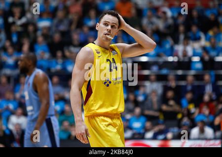 Kyle Kurique de Barcelone réagit lors du match de basket-ball de la saison régulière Euroligue 2019/2020 entre Zenit St Petersbourg et le FC Barcelone à l'arène de Sibur à Saint Petersbourg, Russie sur 11 octobre 2019. (Photo de Mike Kireev/NurPhoto) Banque D'Images