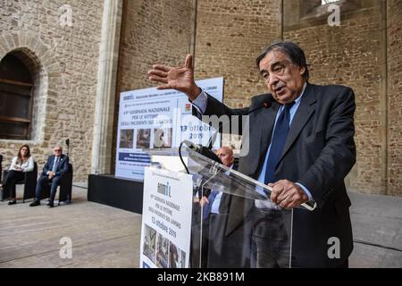 Le maire de Palerme Leoluca Orlando parle pendant la Journée nationale DE L'ANMIL 69th, pour les victimes d'accidents du travail, a été célébré dans le complexe de Santa Maria dello Spasimo à Palerme, Italie, le 13 octobre 2019. (Photo de Francesco Militello Mirto/NurPhoto) Banque D'Images