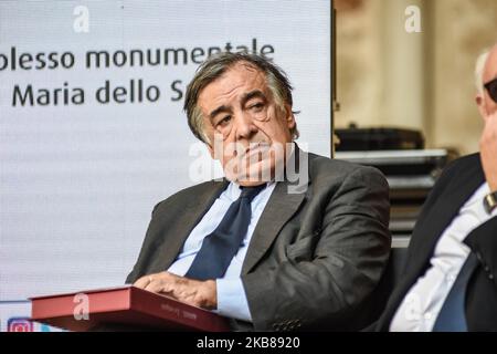 Le maire de Palerme Leoluca Orlando parle pendant la Journée nationale DE L'ANMIL 69th, pour les victimes d'accidents du travail, a été célébré dans le complexe de Santa Maria dello Spasimo à Palerme, Italie, le 13 octobre 2019. (Photo de Francesco Militello Mirto/NurPhoto) Banque D'Images