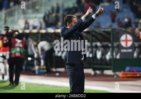 Directeur de l'Angleterre Gareth Southgate, fête après les victoires sur la Bulgarie, pendant l'UEFA EURO 2020 qualifications Bulgarie / Angleterre au stade national de Vasil Levski, Sofia, Bulgarie sur 14 octobre 2019 (photo de Hristo Rusev/NurPhoto) Banque D'Images