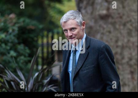 Le ministre d'État Zac Goldsmith arrive à la réunion du Cabinet au 10 Downing Street le 16 octobre 2019 à Londres, en Angleterre. Boris Johnson devait faire le point sur les progrès des négociations avec l'UE pour parvenir à un accord sur le Brexit avant le sommet du Conseil européen de 17-18 octobre. (Photo de Wiktor Szymanowicz/NurPhoto) Banque D'Images