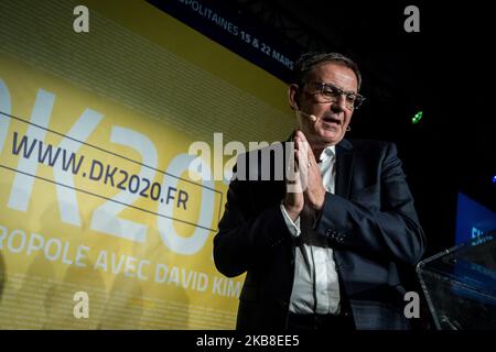 Président de Lyon Metropol et candidat aux prochaines élections municipales et métropolitaines à Lyon David Kimelfeld prononce un discours lors d'une réunion tenue le 16 octobre 2019 à Lyon. (Photo de Nicolas Liponne/NurPhoto) Banque D'Images