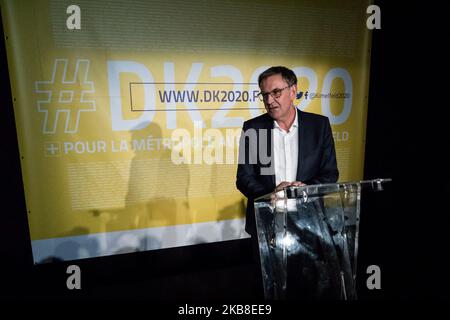 Président de Lyon Metropol et candidat aux prochaines élections municipales et métropolitaines à Lyon David Kimelfeld prononce un discours lors d'une réunion tenue le 16 octobre 2019 à Lyon. (Photo de Nicolas Liponne/NurPhoto) Banque D'Images