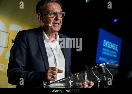 Président de Lyon Metropol et candidat aux prochaines élections municipales et métropolitaines à Lyon David Kimelfeld prononce un discours lors d'une réunion tenue le 16 octobre 2019 à Lyon. (Photo de Nicolas Liponne/NurPhoto) Banque D'Images