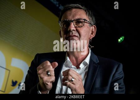 Président de Lyon Metropol et candidat aux prochaines élections municipales et métropolitaines à Lyon David Kimelfeld prononce un discours lors d'une réunion tenue le 16 octobre 2019 à Lyon. (Photo de Nicolas Liponne/NurPhoto) Banque D'Images