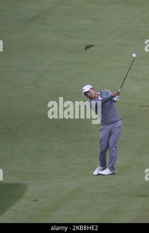 Sung Kang de Corée du Sud action pendant un tour PGA la coupe CJ neuf ponts Round 2 au Nine Bridge Golf Club à Jeju, Corée du Sud, sur 18 octobre 2019. (Photo de Seung-il Ryu/NurPhoto) Banque D'Images