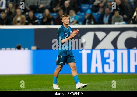 Oleg Shatov du FC Zenit Saint-Pétersbourg lors du match de la première Ligue russe entre le FC Zenit Saint-Pétersbourg et le FC Rostov Rostov-on-Don sur 19 octobre 2019 à l'arène Gazprom de Saint-Pétersbourg, en Russie. (Photo de Mike Kireev/NurPhoto) Banque D'Images
