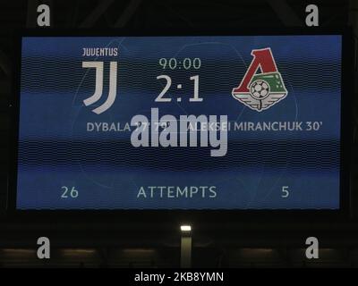 Le bullboard lors du match de la Ligue des champions entre Juventus et Lokomotiv Mosca, à Turin, sur 22 octobre 2019 (photo de Loris Roselli). Banque D'Images