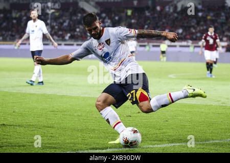 Le défenseur de Lecce Marco Calderoni (27) en action pendant la série Un match de football n.3 TURIN - CONFÉRENCE sur 16 septembre 2019 au Stadio Olimpico Grande Turin à Turin, Piémont, Italie. Résultat final: Torino-Lecce 1-2. (Photo de Matteo Bottanelli/NurPhoto) Banque D'Images