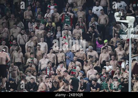 Lokomotiv Moskva soutient les fans lors du match de football de groupe de l'UEFA Champions League n.3 JUVENTUS - LOKOMOTIV MOSKVA sur 22 octobre 2019 au stade Allianz de Turin, Piémont, Italie. Résultat final: Juventus - Lokomotiv Moskva 2-1. (Photo de Matteo Bottanelli/NurPhoto) Banque D'Images
