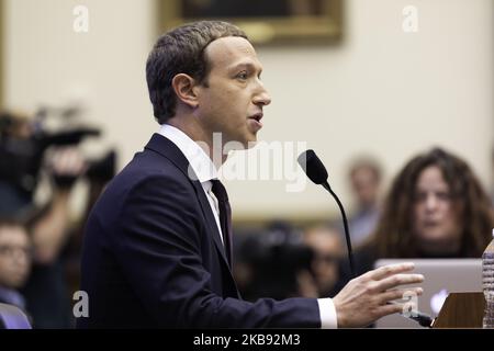 Le PDG de Facebook, Mark Zuckerberg, a témoigné devant le Comité des services financiers de la Chambre mercredi, 23 octobre 2019, Washington (D.C.) (photo d'Aurora Samperio/NurPhoto) Banque D'Images