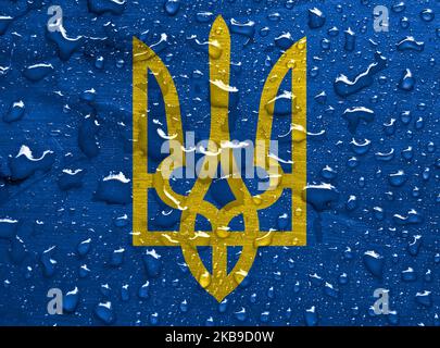 Armoiries d'Ukraine avec gouttes de pluie Banque D'Images
