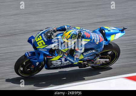 Joan Mir, motoGP espagnole, de l'équipe SUZUKI ECSTAR, en action lors de la première séance d'entraînement du Grand Prix de moto malaisien au circuit international de Sepang, le 1st novembre 2019 à Kuala Lumpur, en Malaisie. (Photo de Zahim Mohd/NurPhoto) Banque D'Images