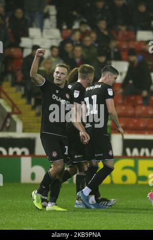 Andreas Weimann de Bristol City célèbre son but lors du match de championnat Sky Bet entre Barnsley et Bristol City à Oakwell, Barnsley, le vendredi 1st novembre 2019. (Photo de Simon Newbury/MI News/NurPhoto) Banque D'Images