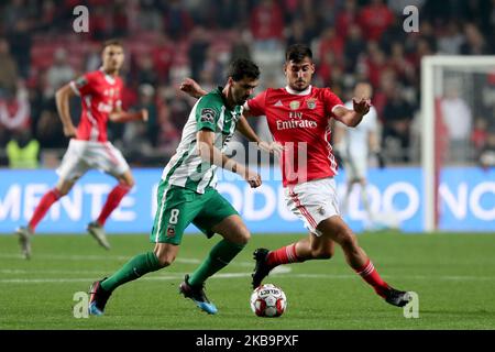 Tarantini de Rio Ave FC (L) vit avec Gabriel de SL Benfica lors du match de football de la Ligue portugaise entre SL Benfica et Rio Ave FC au stade Luz à Lisbonne, Portugal sur 2 novembre 2019. (Photo par Pedro Fiúza/NurPhoto) Banque D'Images