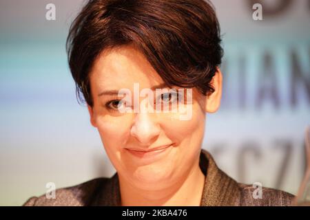 La députée de gauche Anna-Maria Zukowska est vue lors d'une réunion du parti de gauche nouvellement formé à Varsovie, en Pologne, sur 4 novembre 2019. Les élections législatives de 2019 ont donné une nouvelle vie aux partis de gauche. Une coalition de partis de gauche a remporté près de 13 pour cent des voix, formant la troisième plus grande représentation au Parlement. (Photo de Jaap Arriens/NurPhoto) Banque D'Images