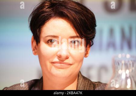 La députée de gauche Anna-Maria Zukowska est vue lors d'une réunion du parti de gauche nouvellement formé à Varsovie, en Pologne, sur 4 novembre 2019. Les élections législatives de 2019 ont donné une nouvelle vie aux partis de gauche. Une coalition de partis de gauche a remporté près de 13 pour cent des voix, formant la troisième plus grande représentation au Parlement. (Photo de Jaap Arriens/NurPhoto) Banque D'Images