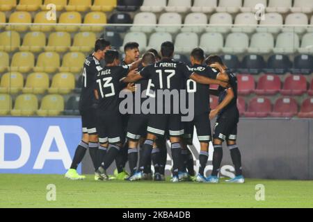 Efrain Alvarez, du Mexique, fête avec ses coéquipiers après avoir inscrit un but lors du match du groupe F de la coupe du monde U-17 de la FIFA au Brésil 2019 entre le Mexique et les Îles Salomon à l'Estadio Kleber Andrade on 03 novembre 2019 à Vitoria, au Brésil. (Photo de Gilson Borba/NurPhoto) Banque D'Images