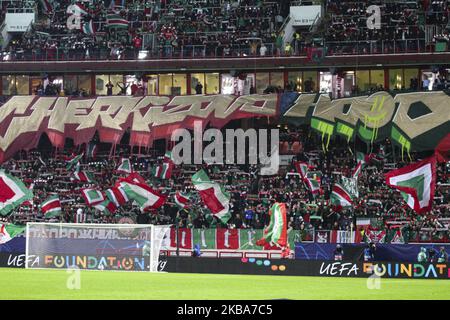 Lokomotiv Moskva soutient les fans lors du match de football de groupe de l'UEFA Champions League n.4 LOKOMOTIV MOSKVA - JUVENTUS on 06 novembre 2019 à l'arène RZD de Moscou, dans la région centrale, en Russie. (Photo de Matteo Bottanelli/NurPhoto) Banque D'Images