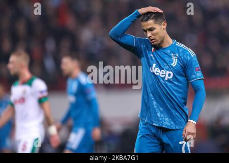 Cristiano Ronaldo de Juventus réagit lors du match du groupe D de la Ligue des champions de l'UEFA entre le FC Lokomotiv Moskva et le Juventus à l'arène RZD sur 06 novembre 2019 à Moscou, en Russie. (Photo par Igor Russak/NurPhoto) Banque D'Images