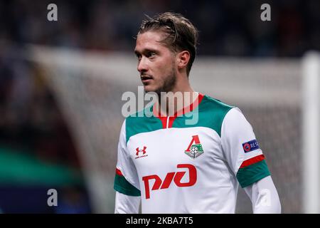 Aleksei Miranchuk, de Lokomotiv Moskva, se penche sur le match du groupe D de la Ligue des champions de l'UEFA entre Lokomotiv Moskva et le FC Juventus sur 6 novembre 2019 à l'arène RZD de Moscou, en Russie. (Photo de Mike Kireev/NurPhoto) Banque D'Images