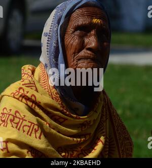 Une femme indienne sadhu ou sainte regarde en direct le verdict de la Cour suprême sur un site religieux contesté, à Ayodhya, en Inde, au 9 novembre 2019. Les hindous auront l'ensemble des 2,77 acres disputés à Ayodhya, SC a statué 9 ans après la décision Allahabad HC. Les musulmans auront d'autres terres, soit dans les 67 acres excédentaires acquis par le gouvernement central autour de la structure contestée, soit dans un autre endroit important. (Photo de Ritesh Shukla/NurPhoto) Banque D'Images