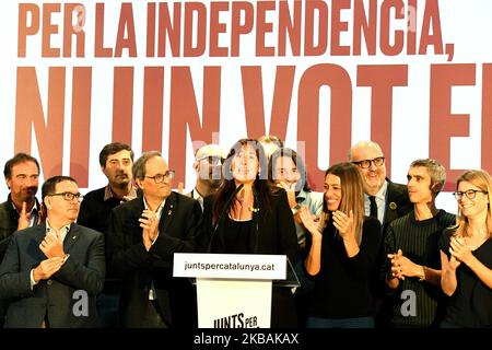 Junts per Catalunya (JuntsxCat - ensemble pour la Catalogne) candidate au Parlement espagnol Laura Borras prononce un discours après avoir appris leurs résultats sur 10 novembre 2019 à Barcelone, Espagne. (Photo de Juan Carlos Lucas/NurPhoto) Banque D'Images