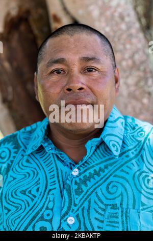 Awala-Yalimapo, France, 6 juillet 2019. Portrait de Tisikane Alupi. Un Wayana Amerindian en formation pour devenir un Shaman. (Photo par Emeric Fohlen/NurPhoto) Banque D'Images