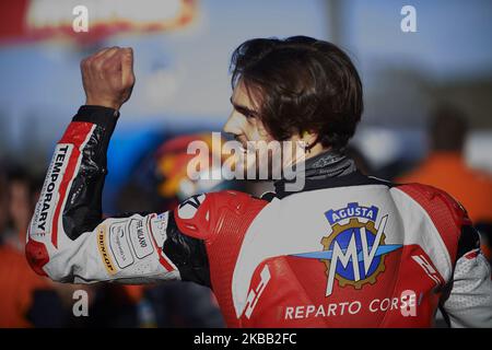 Stefano Manzi (62) de l'Italie et MV Agusta Idealavoro avance pendant la qualification de Gran Premio Motul de la Comunitat Valenciana au circuit Ricardo Tormo sur 16 novembre 2019 à Valence, Espagne. (Photo de Jose Breton/Pics action/NurPhoto) Banque D'Images