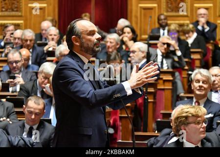 Le Premier ministre français Edouard Philippe répond aux questions des sénateurs - 20 novembre 2019, Paris (photo de Daniel Pier/NurPhoto) Banque D'Images