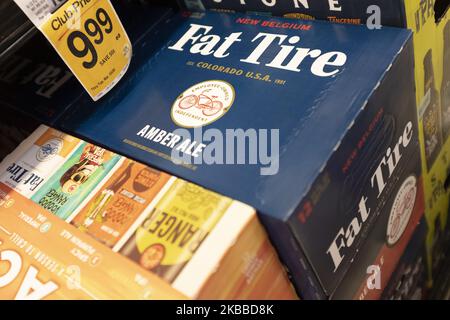 La bière Fat tire Amber Ale de New Belgium Brewing Company peut être vue dans un magasin à Mountain View, Californie, États-Unis jeudi, 21 novembre 2019. La brasserie New Belgium, basée au Colorado, sera acquise par Lion Little World Beverages, propriété du conglomérat japonais Kirin Holdings Company Limited. (Photo par Yichuan Cao/NurPhoto) Banque D'Images