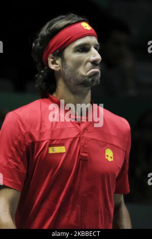 Feliciano Lopez d'Espagne dans sa demi-finale rencontre de célibataires contre Kyle Edmund de Grande-Bretagne pendant le jour 6 de la coupe Davis 2019 à la Caja Magica sur 23 novembre 2019 à Madrid, Espagne. (Photo par Oscar Gonzalez/NurPhoto) Banque D'Images