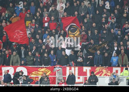 Les fans de Middlesbrough lors du match de championnat Sky Bet entre Middlesbrough et Hull City au stade Riverside, Middlesbrough, le dimanche 24th novembre 2019. (Photo de Mark Fletcher /MI News/NurPhoto) Banque D'Images